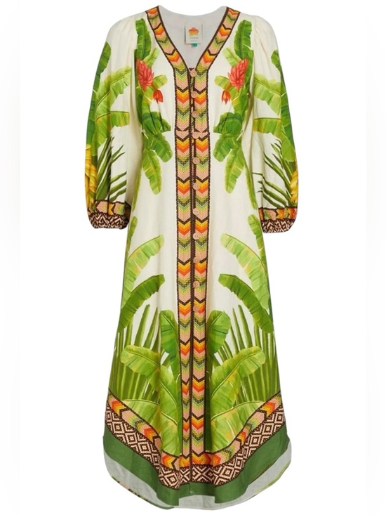 FARM Rio Dresses & Skirts - NWT FARM Rio Fresh Forest Tropical Floral Balloon Sleeve Linen Dress Size S
